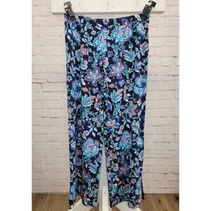 LARGE BLUE PAISLEY A637298 Denim & Co Beach Jersey Tall Wide Leg Pant with Slits